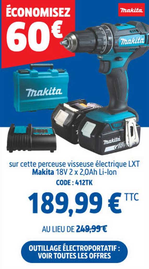 perceuse visseuse électrique LXT Makita 18V 2 x 2,0Ah Li-Ion