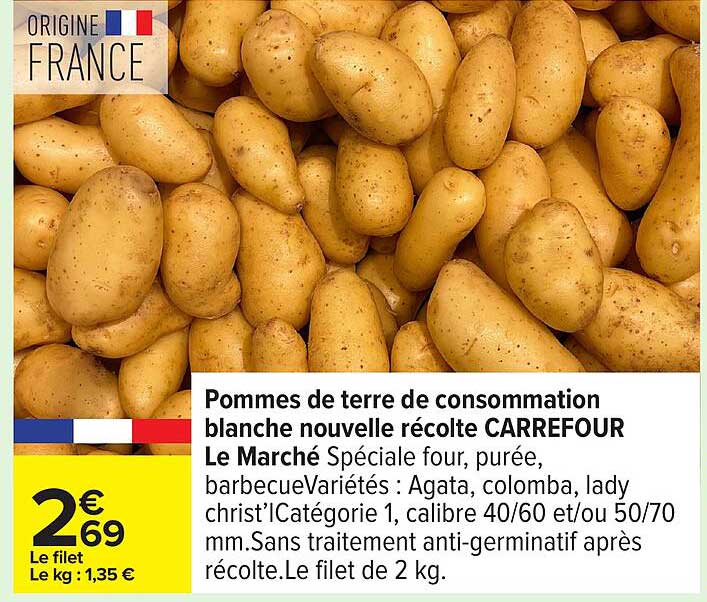 Pommes de terre de consommation blanche nouvelle récolte CARREFOUR