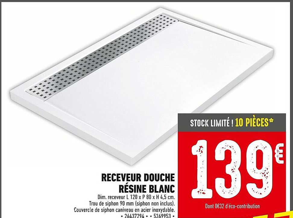 Receveur douche résine blanc
