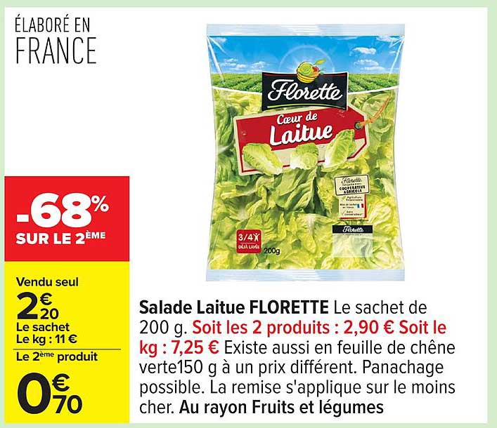 Salade Laitue FLORETTE Le sachet de 200 g.