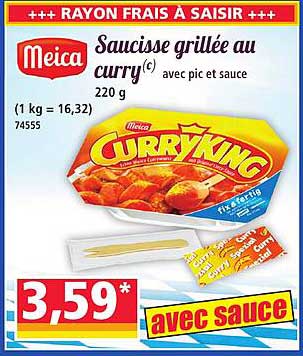 Saucisse grillée au curry(c) avec pic et sauce 220 g