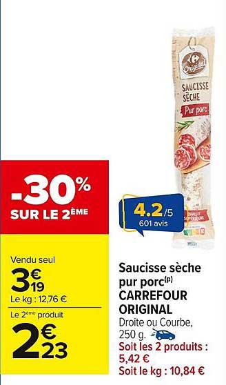 Saucisse sèche pur porc® CARREFOUR ORIGINAL