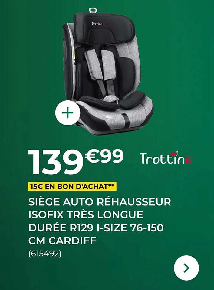 Siège auto réhausseur Isofix très longue durée R129 I-Size 76-150 cm Cardiff