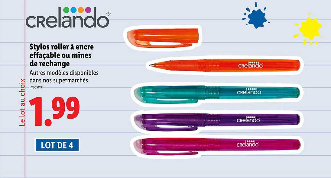 Stylos roller à encre effaçable ou mines de rechange