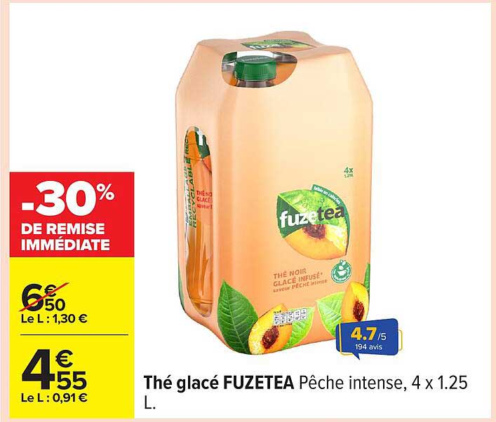 Thé glacé FUZETEA Pêche intense, 4 x 1.25 L.