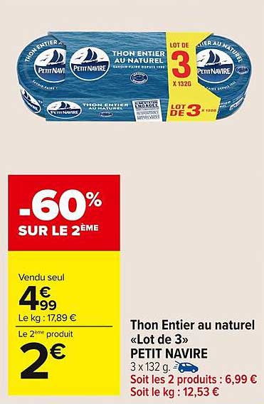 Thon Entier au naturel «Lot de 3» PETIT NAVIRE