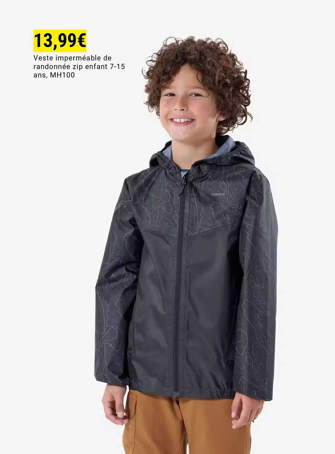 Veste imperméable de randonnée zip enfant 7-15 ans, MH100
