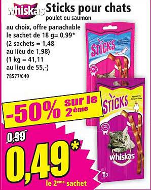 Whiskas Sticks pour chats poulet ou saumon