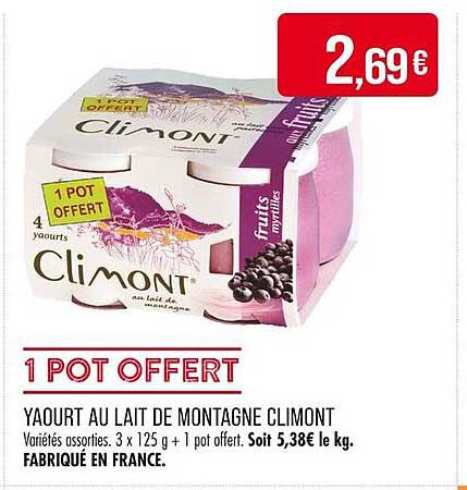 YAOURT AU LAIT DE MONTAGNE CLIMONT - 1 POT OFFERT
