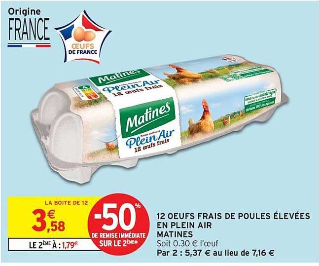 12 OEUFS FRAIS DE POULES ÉLEVÉES EN PLEIN AIR MATINES