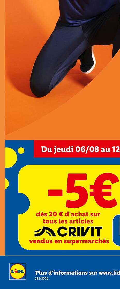 -5€ dès 20 € d'achat sur tous les articles CRIVIT vendus en supermarchés