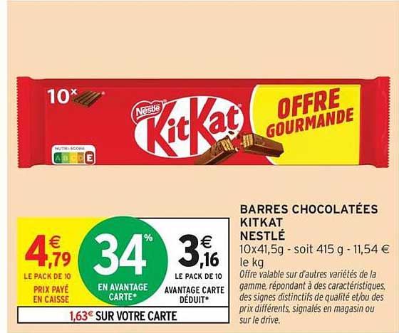 BARRÉS CHOCOLATÉES KITKAT NESTLÉ