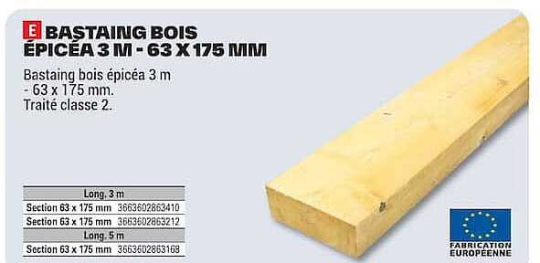 BASTAING BOIS EPICEA 3M - 63 X 175 MM