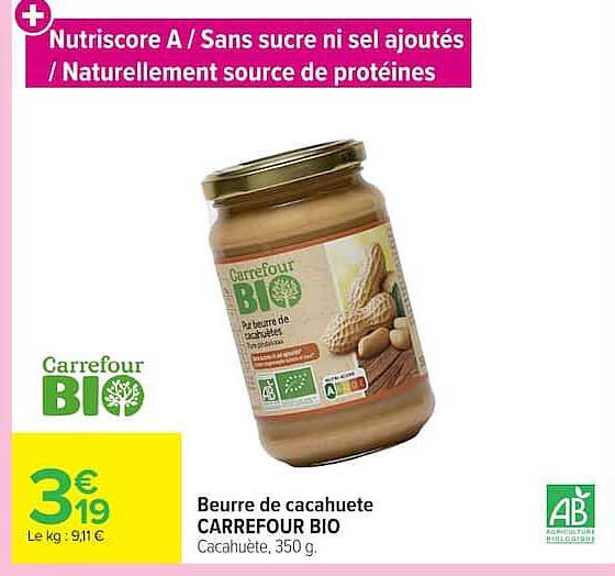 Beurre de cacahuete CARREFOUR BIO