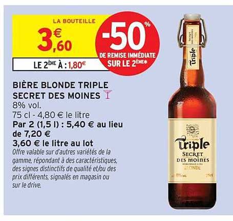 BIERE BLONDE TRIPLE SECRET DES MOINES