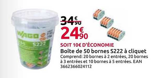 Boîte de 50 bornes S222 à cliquet