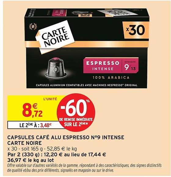 CAPSULES CAFÉ ALU ESPRESSO N°9 INTENSE CARTE NOIRE