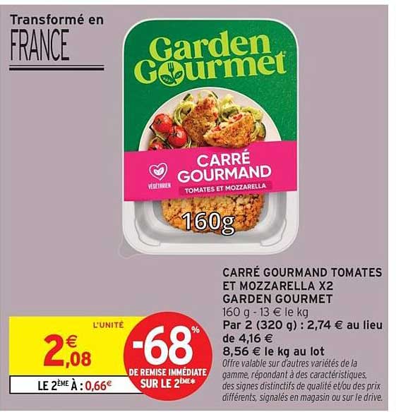 CARRÉ GOURMAND TOMATES ET MOZZARELLA X2 GARDEN GOURMET