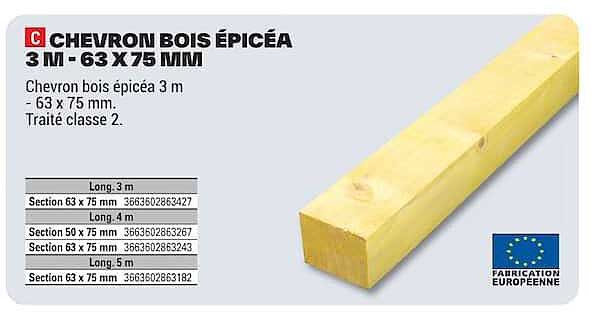 CHEVRON BOIS ÉPICÉA 3 M - 63 X 75 MM