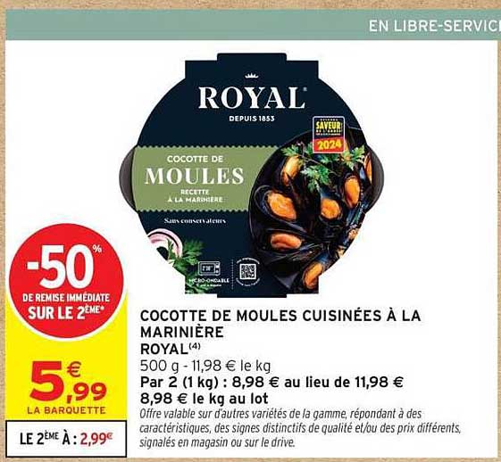 Cocotte de moules cuisinées à la marinière ROYAL
