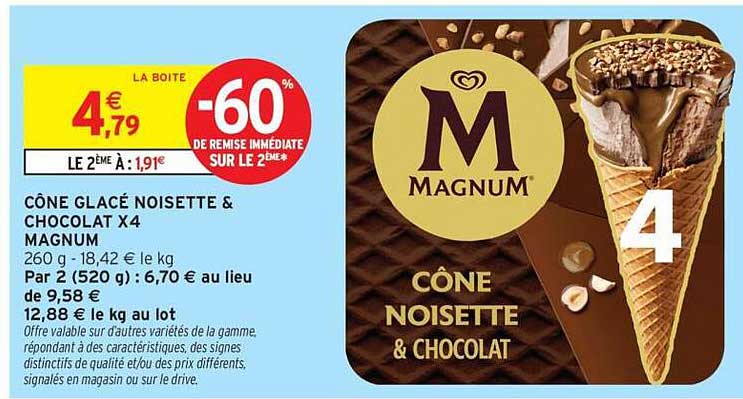 CÔNE GLACÉ NOISETTE & CHOCOLAT X4 MAGNUM