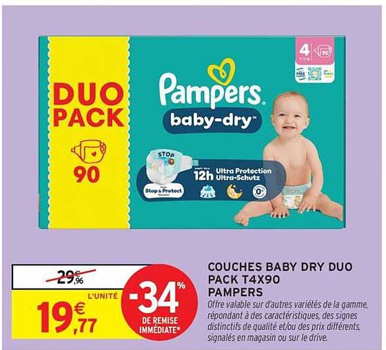 COUCHES BABY DRY DUO PACK T4X90 PAMPERS