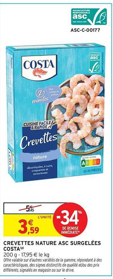 CREVETTES NATURE ASC SURGELÉES COSTA