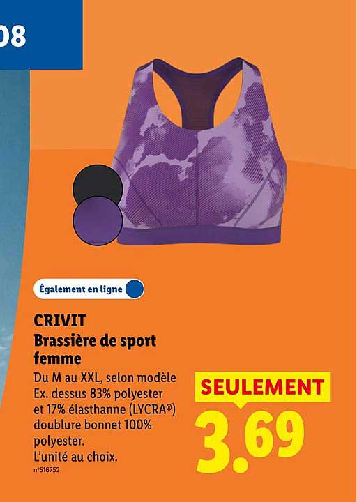 CRIVIT Brassière de sport femme