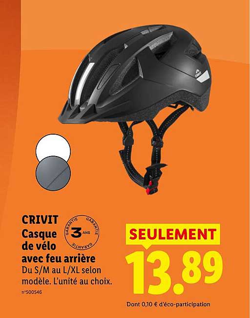 CRIVIT Casque de vélo avec feu arrière