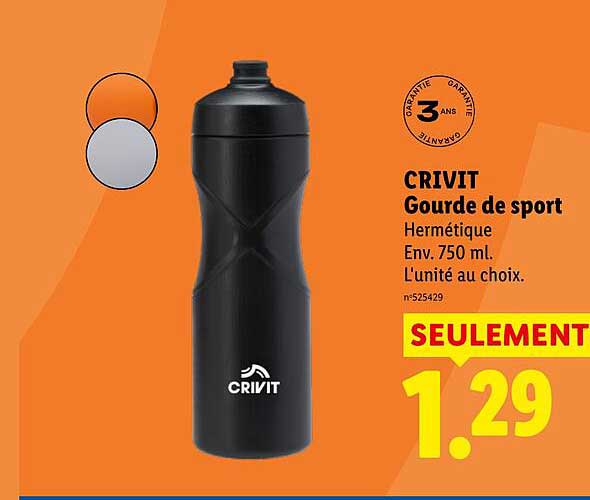 CRIVIT Gourde de sport Hermétique Env. 750 ml. L'unité au choix.