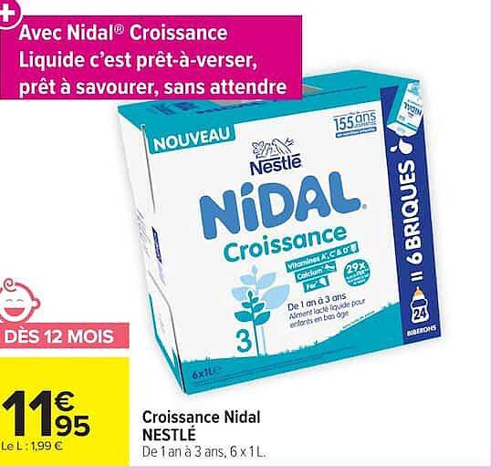 Croissance Nidal NESTLÉ De 1 an à 3 ans, 6 x 1 L.