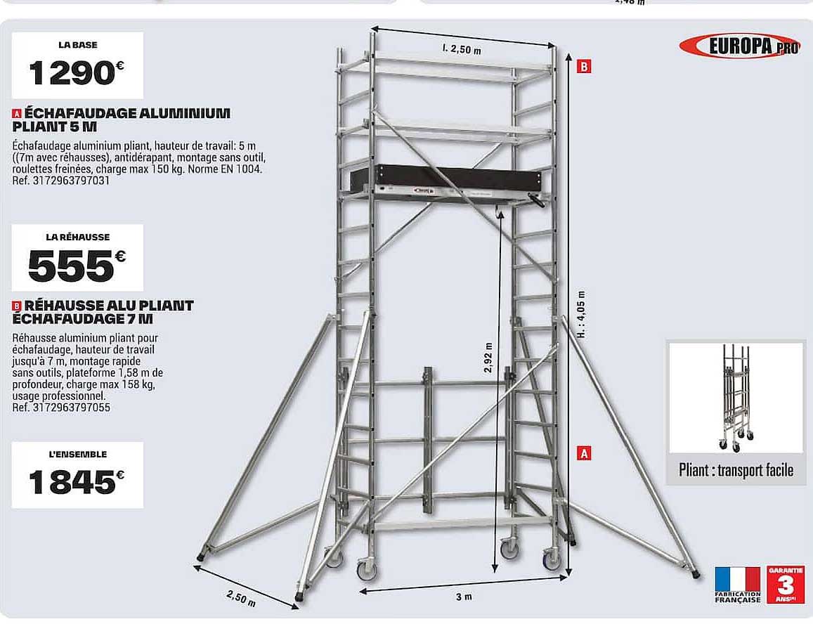 ÉCHAFAUDAGE ALUMINIUM PLIANT 5 M