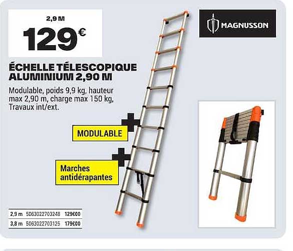 ÉCHELLE TÉLESCOPIQUE ALUMINIUM 2.90 M