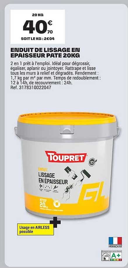 ENDUIT DE LISSAGE EN EPAISSEUR PATE 20KG
