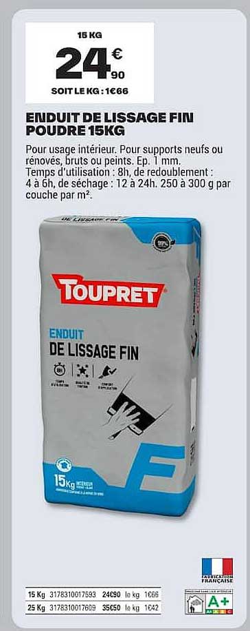 ENDUIT DE LISSAGE FIN POUDRE 15KG