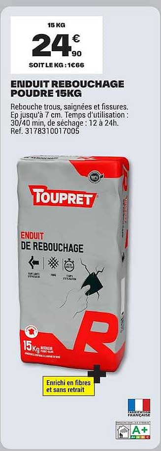 ENDUIT REBOUCHAGE POUDRE 15KG