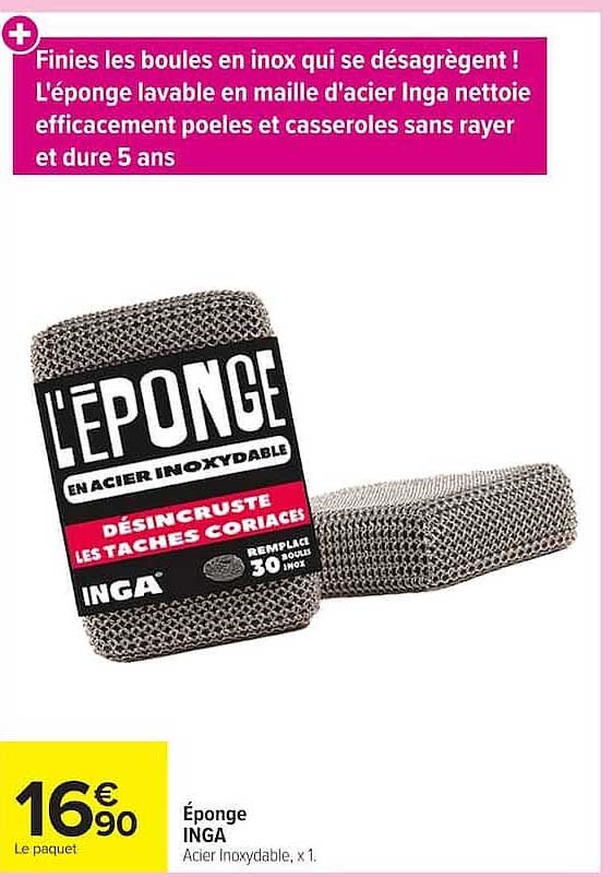 Éponge INGA Acier Inoxydable, x1