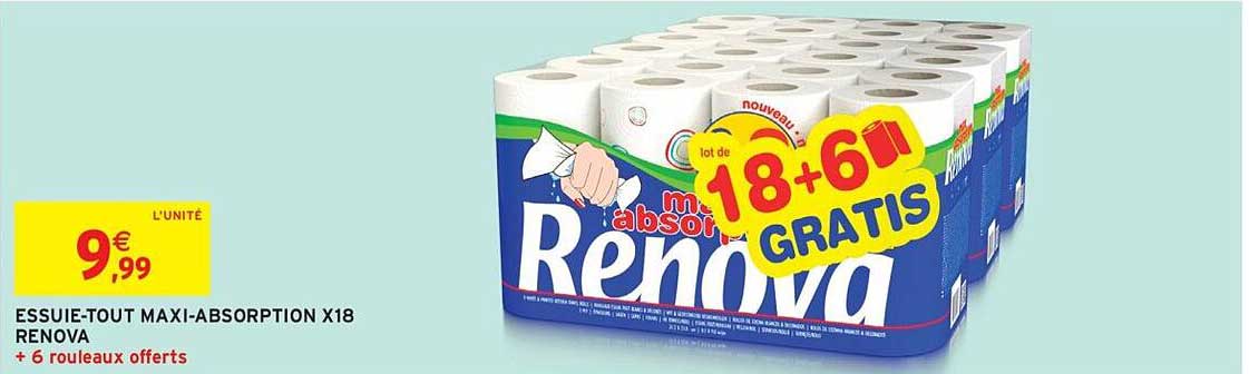 ESSUIE-TOUT MAXI-ABSORPTION X18 RENOVA + 6 rouleaux offerts