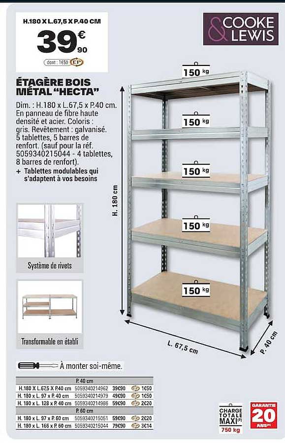 ÉTAGÈRE BOIS MÉTAL "HECTA"