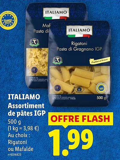 ITALIAMO Assortiment de pâtes IGP 500 g (1 kg = 3,98 €) Au choix : Rigatoni ou Mafalde