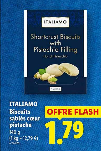 ITALIAMO Biscuits sablés coeur pistache 140 g (1 kg = 12,79 €) n°224126