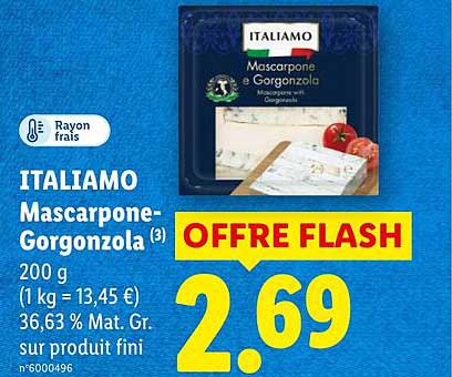 ITALIAMO Mascarpone-Gorgonzola (3) 200 g (1 kg = 13,45 €) 36,63 % Mat. Gr. sur produit fini
