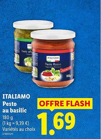 ITALIAMO Pesto au basilic 180 g (1 kg = 9,39 €) Variétés au choix n°6001211