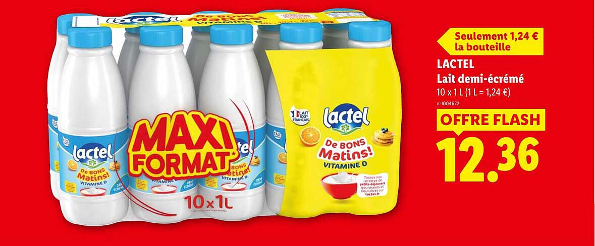 LACTEL Lait demi-écrémé 10 x 1L (1L = 1,24 €)