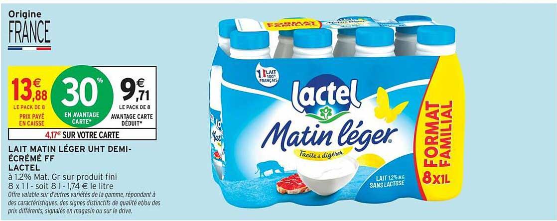 LAIT MATIN LÉGER UHT DEMI-ÉCRÉMÉ FF LACTEL