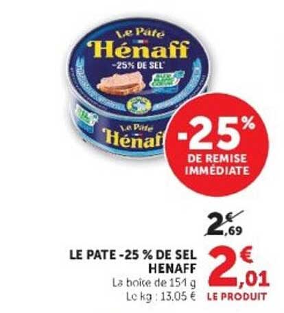 LE PATE -25 % DE SEL HENAFF