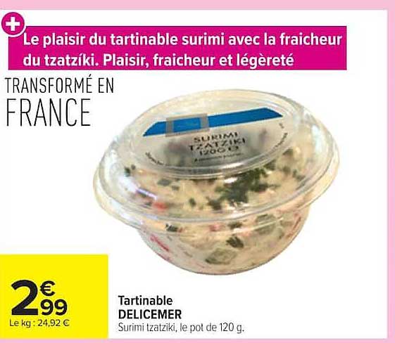 Le plaisir du tartinable surimi avec la fraicheur du tzatziki. Plaisir, fraicheur et légèreté