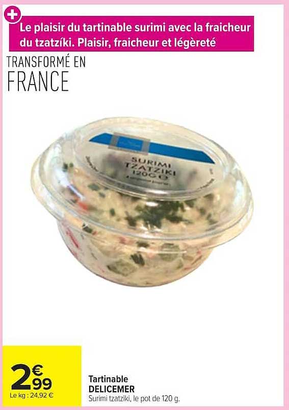 Le plaisir du tartinable surimi avec la fraicheur du tzatziki. Plaisir, fraicheur et légéreté