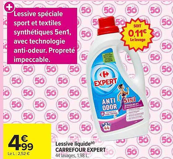 Lessive spéciale sport et textiles synthétiques 5en1, avec technologie anti-odeur. Propreté impeccable.