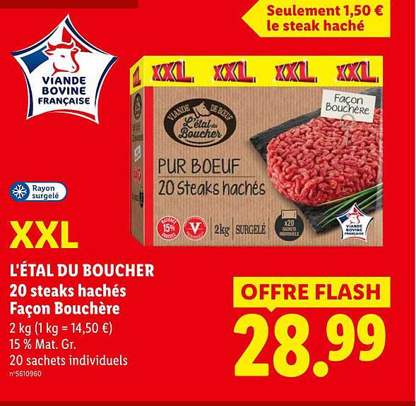 L'ÉTAL DU BOUCHER 20 steaks hachés Façon Bouchère